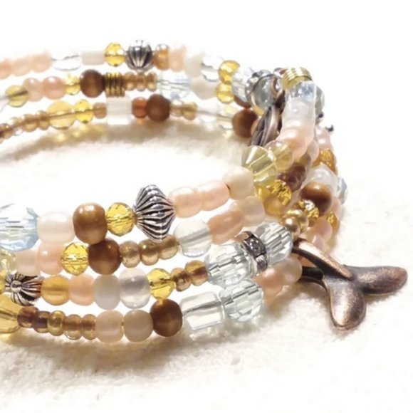 brown beaded coil bracelet Handmade adjustable multi strand beaded bracelet - Picture 1 of 6